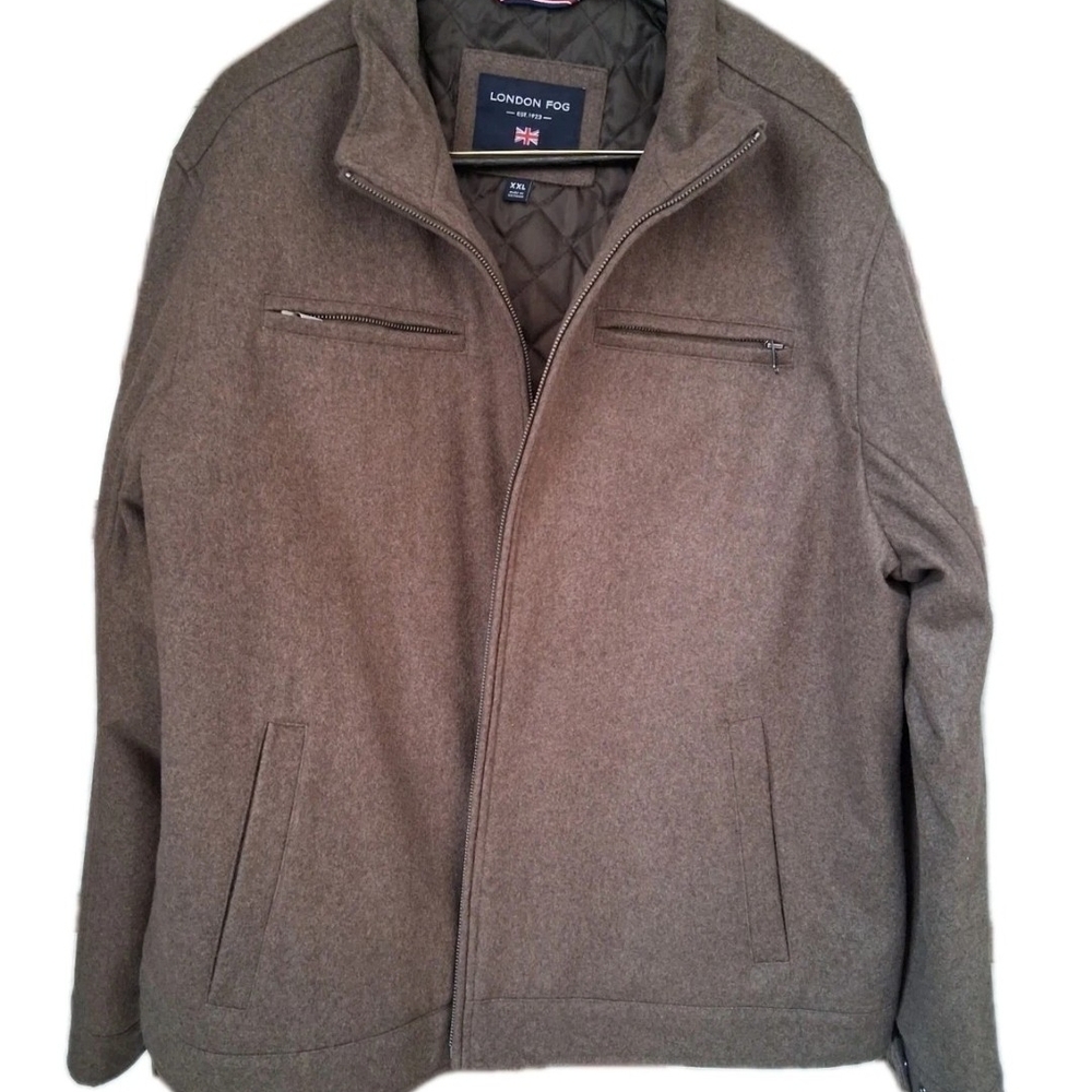 London Fog Men's Coat Wool Size XXL Winter Full Zip Mid-Length Dark Biege